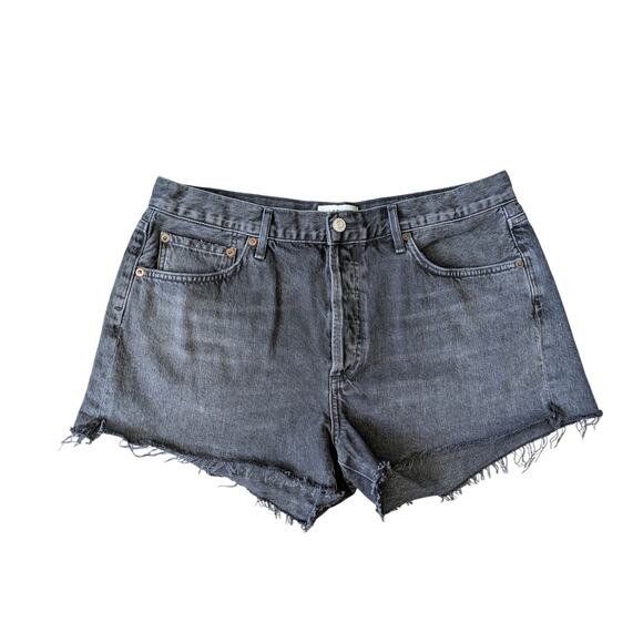Agolde Parker Button Fly Shorts Womens 31 Black Distressed Beachy Surf Resort - Picture 1 of 7